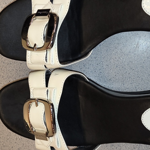 Calvin Klein Brand White Genuine Leather Wedge Sandals- 2 1/2 Inch Heels-New - Picture 2 of 9